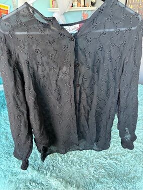 Rafaella Black Embroidered Eyelet Blouse